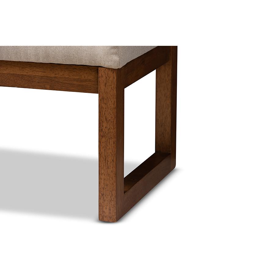 Caramay Modern and Contemporary Light Beige Fabric Upholstered Walnut Brown Finished Wood Bench. Picture 6