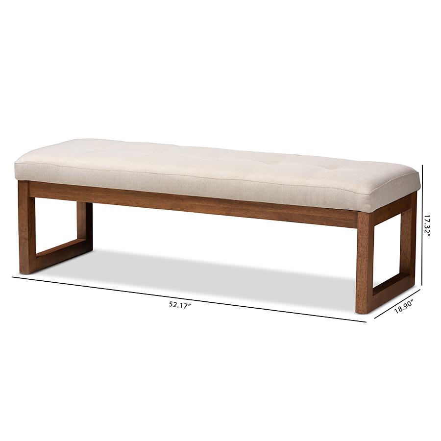 Caramay Modern and Contemporary Light Beige Fabric Upholstered Walnut Brown Finished Wood Bench. Picture 9