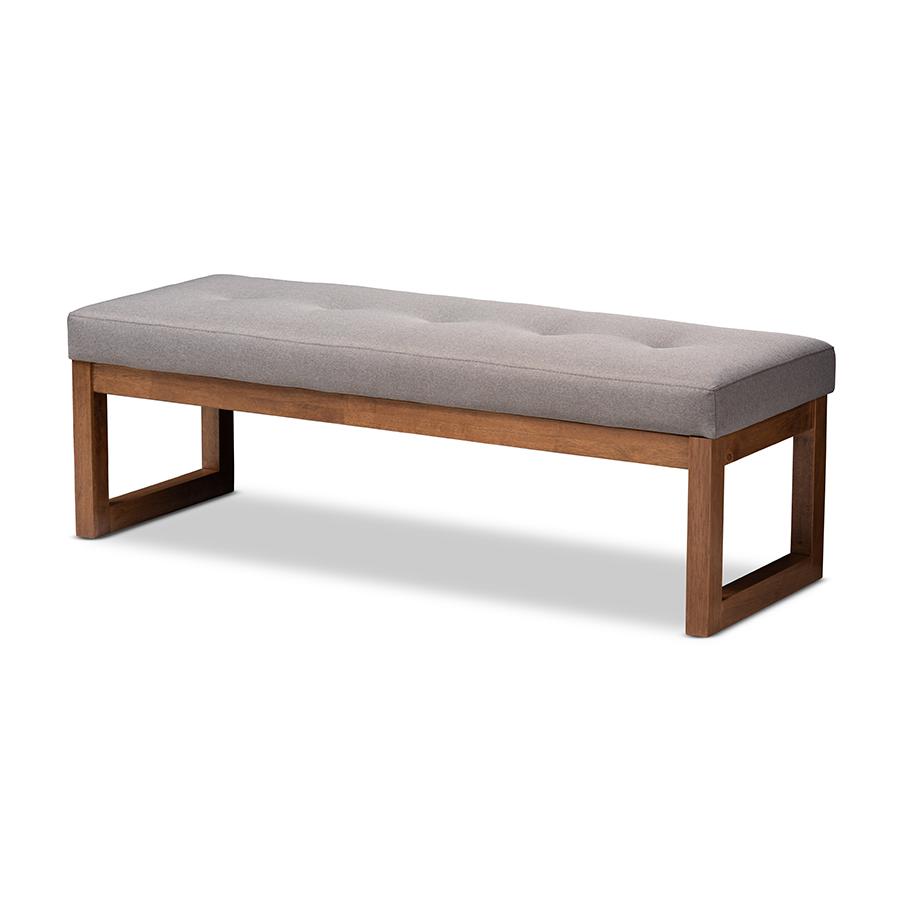 Caramay Modern and Contemporary Grey Fabric Upholstered Walnut Brown Finished Wood Bench. Picture 3