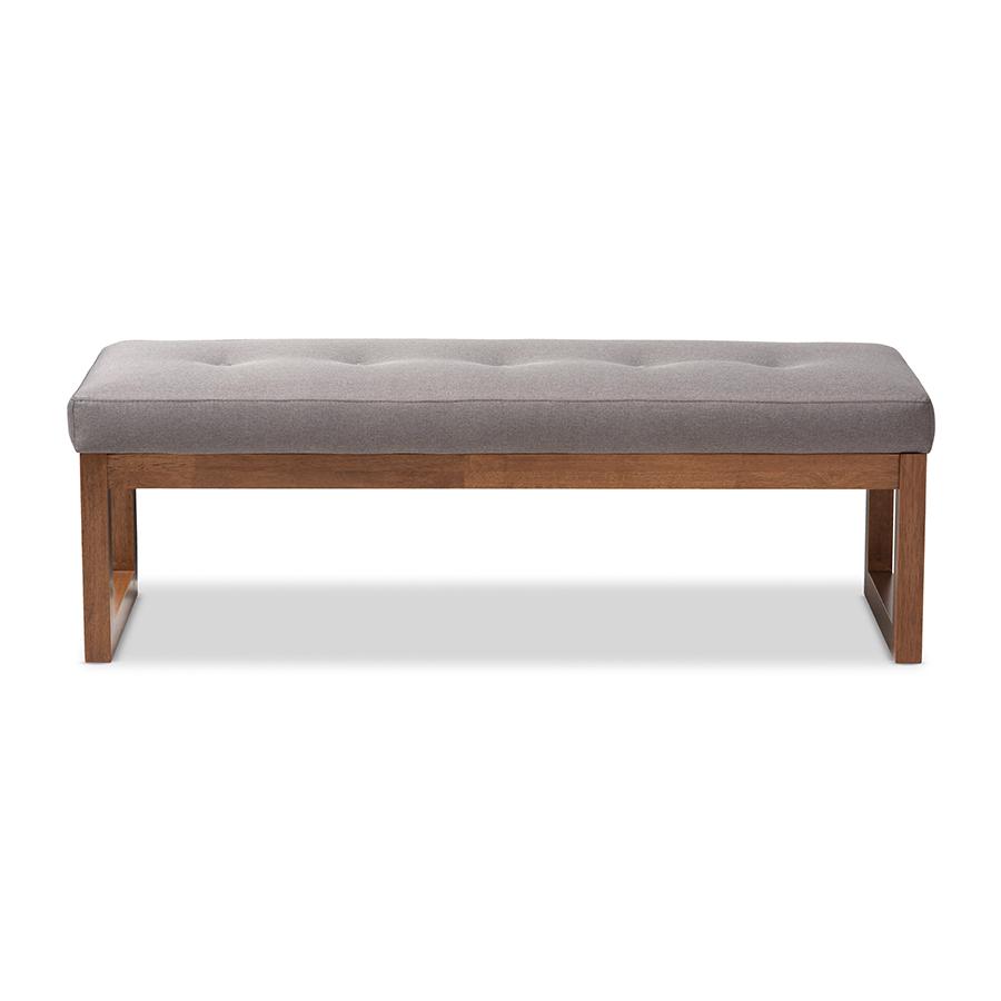 Caramay Modern and Contemporary Grey Fabric Upholstered Walnut Brown Finished Wood Bench. Picture 4