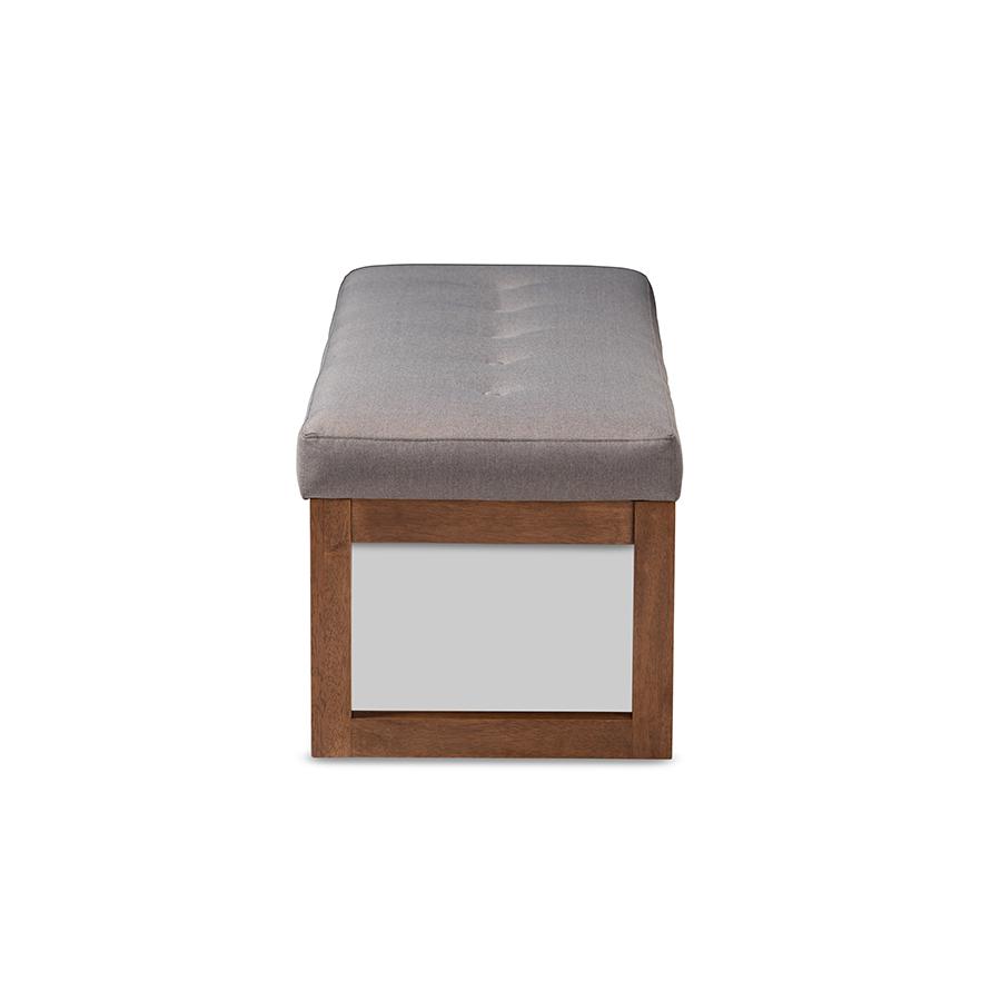 Caramay Modern and Contemporary Grey Fabric Upholstered Walnut Brown Finished Wood Bench. Picture 1