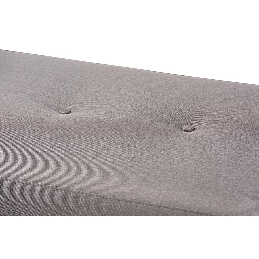 Caramay Modern and Contemporary Grey Fabric Upholstered Walnut Brown Finished Wood Bench. Picture 5