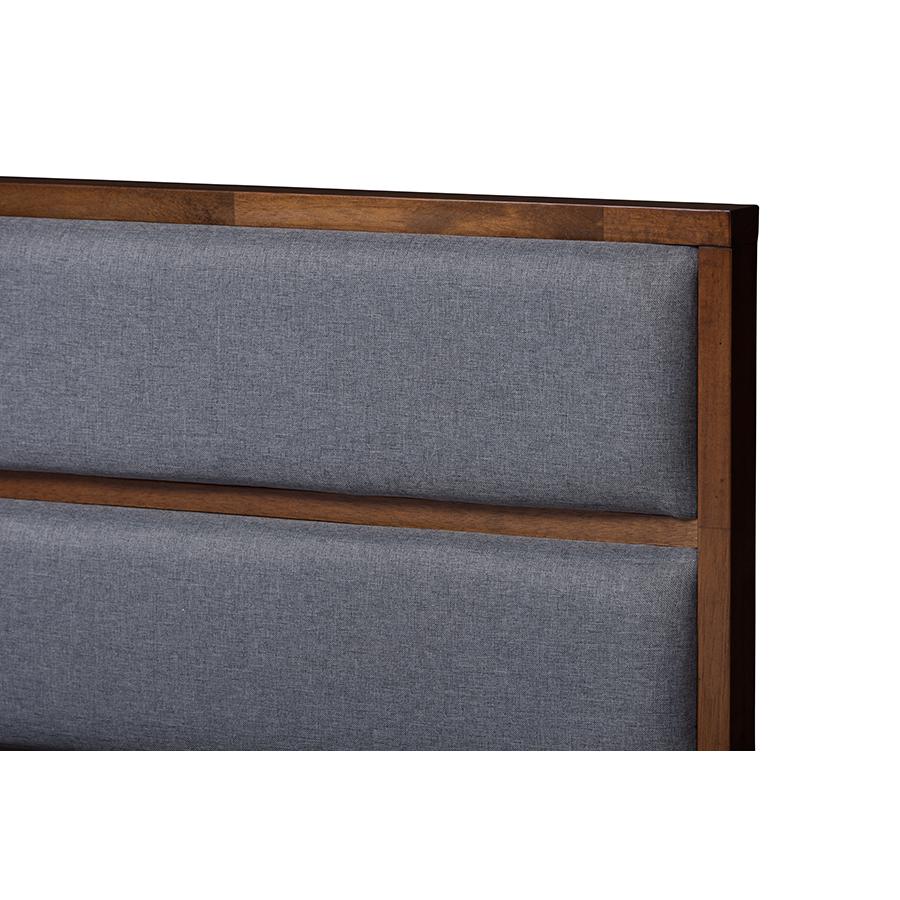 Macey Modern and Contemporary Dark Grey Fabric Upholstered Walnut Finished Queen Size Storage Platform Bed. Picture 6