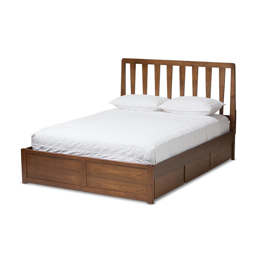 Raurey Modern and Contemporary Walnut Finished Queen Size Storage Platform Bed. Picture 1