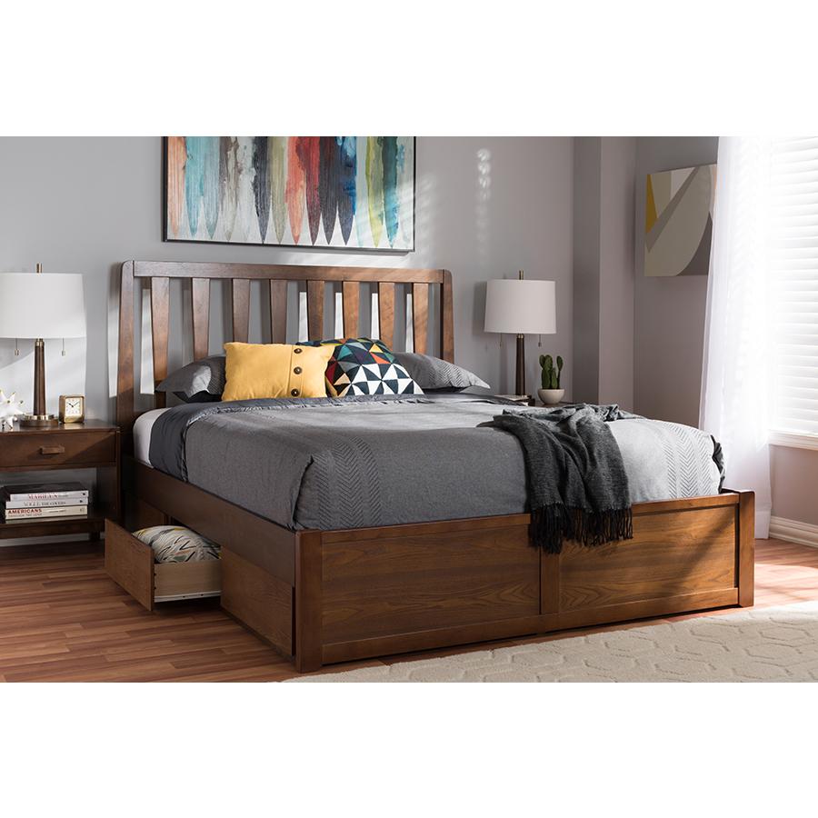 Raurey Modern and Contemporary Walnut Finished Queen Size Storage Platform Bed. Picture 10