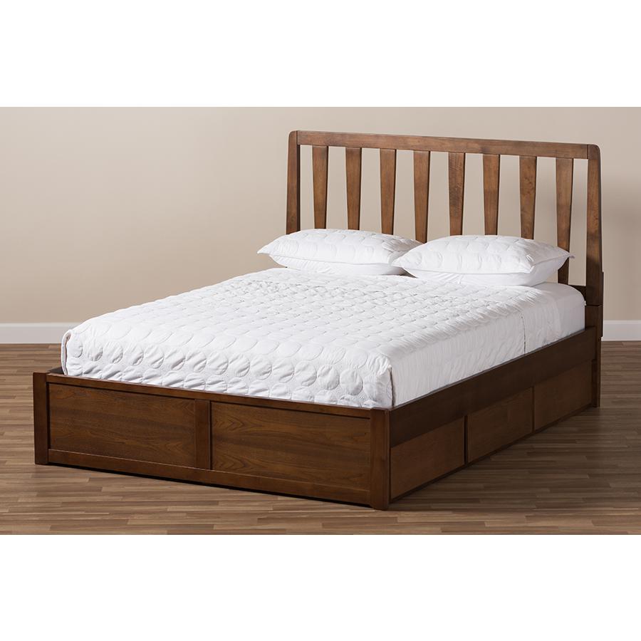 Raurey Modern and Contemporary Walnut Finished King Size Storage Platform Bed. Picture 11