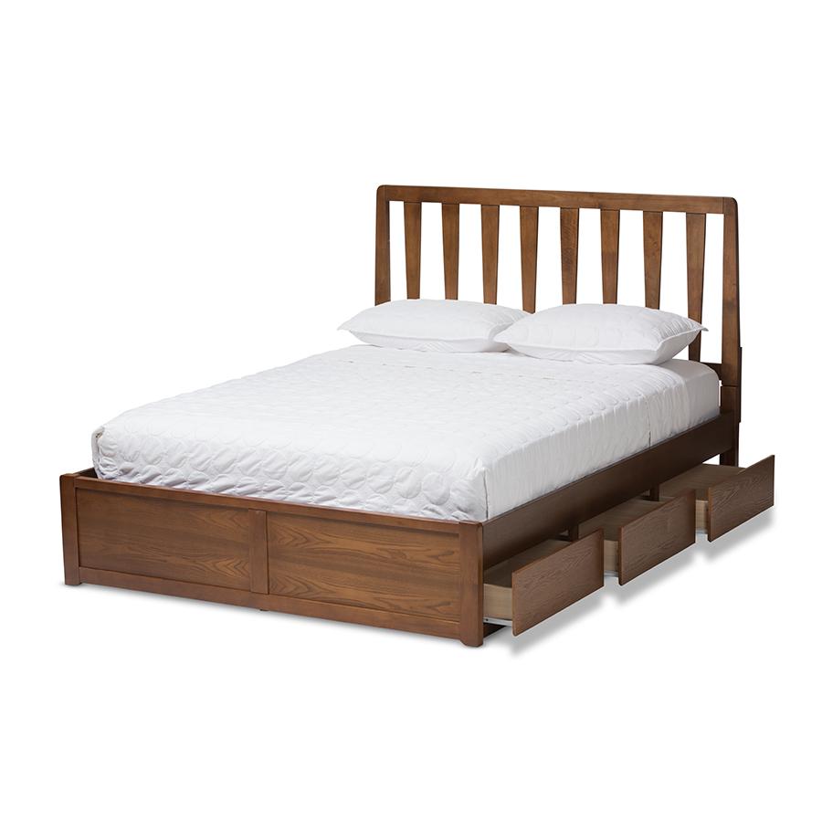 Raurey Modern and Contemporary Walnut Finished King Size Storage Platform Bed. Picture 1