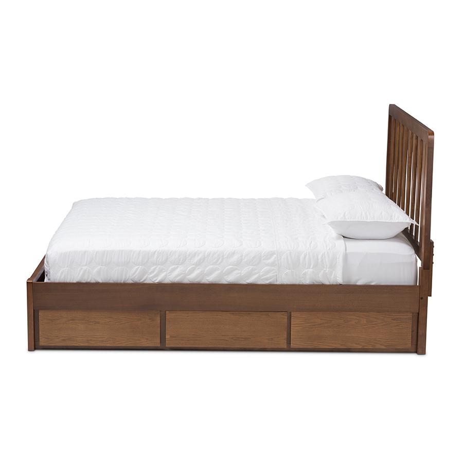 Raurey Modern and Contemporary Walnut Finished King Size Storage Platform Bed. Picture 3