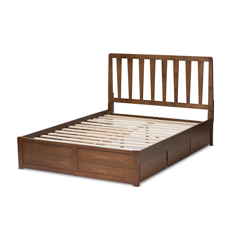 Raurey Modern and Contemporary Walnut Finished Queen Size Storage Platform Bed. Picture 4