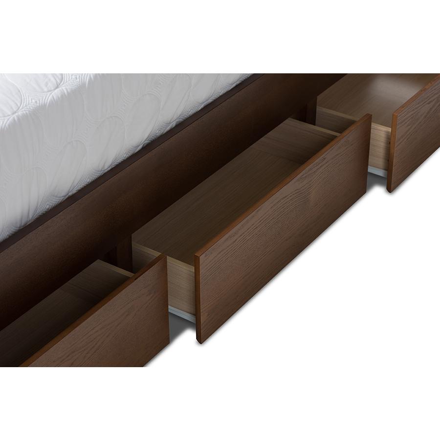 Raurey Modern and Contemporary Walnut Finished King Size Storage Platform Bed. Picture 7