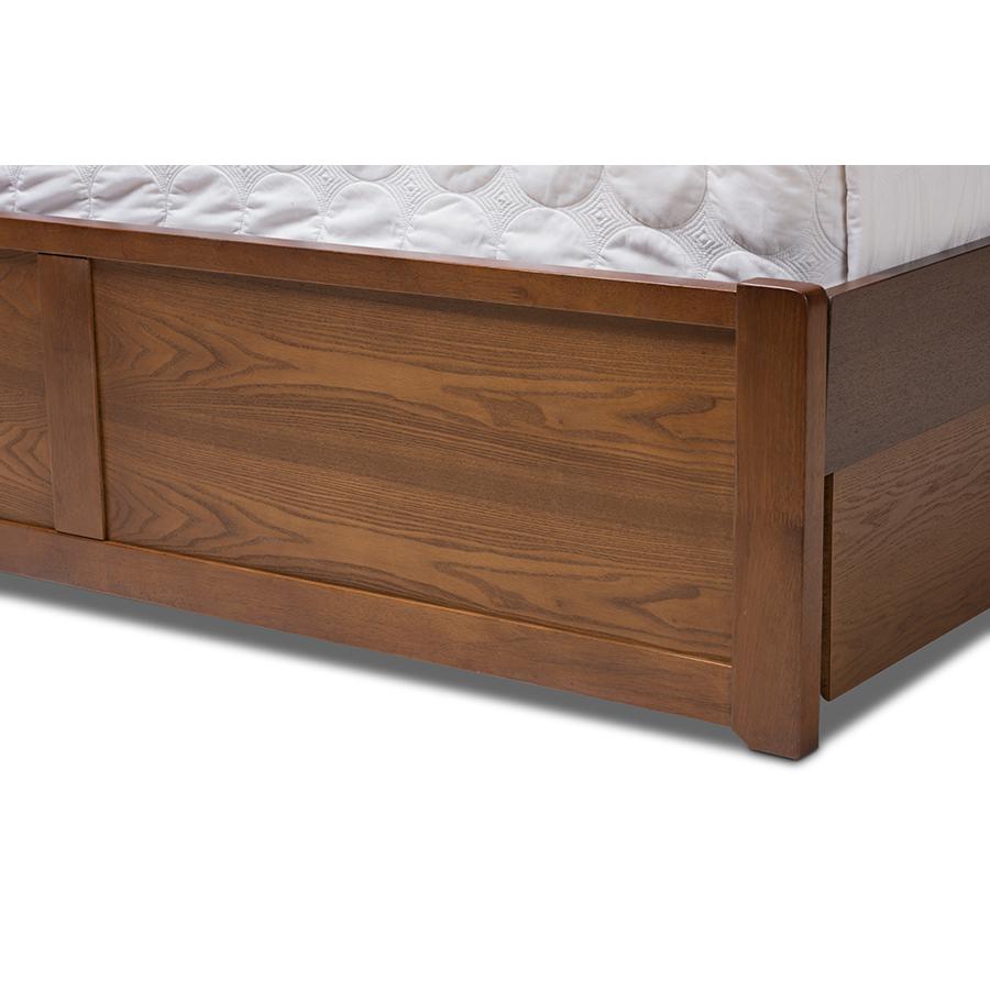 Raurey Modern and Contemporary Walnut Finished King Size Storage Platform Bed. Picture 8