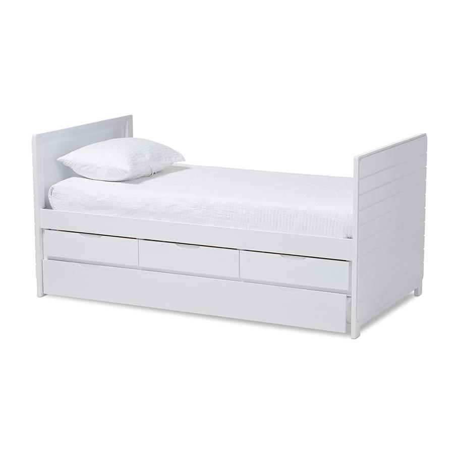 Linna Modern and Contemporary White-Finished Daybed with Trundle. Picture 2