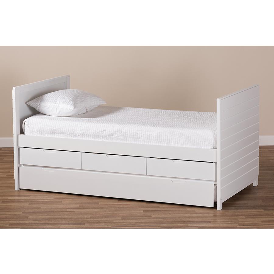 Linna Modern and Contemporary White-Finished Daybed with Trundle. Picture 10