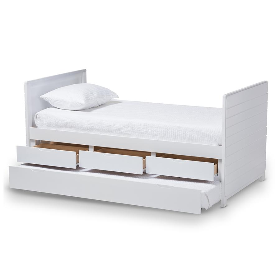 Linna Modern and Contemporary White-Finished Daybed with Trundle. The main picture.