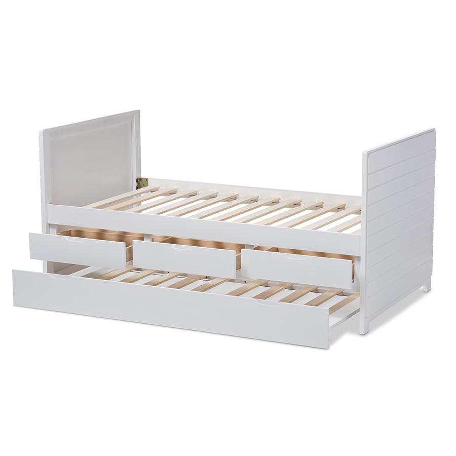Linna Modern and Contemporary White-Finished Daybed with Trundle. Picture 5