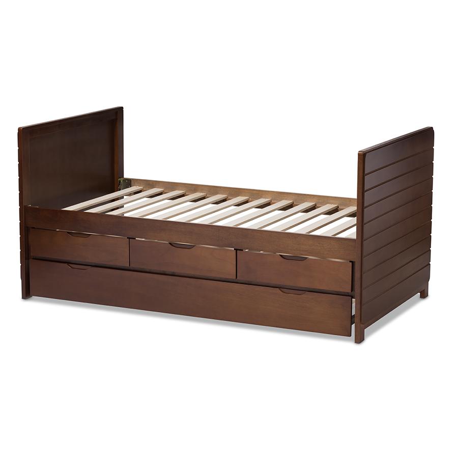 Linna Modern and Contemporary Walnut Brown-Finished Daybed with Trundle. Picture 4