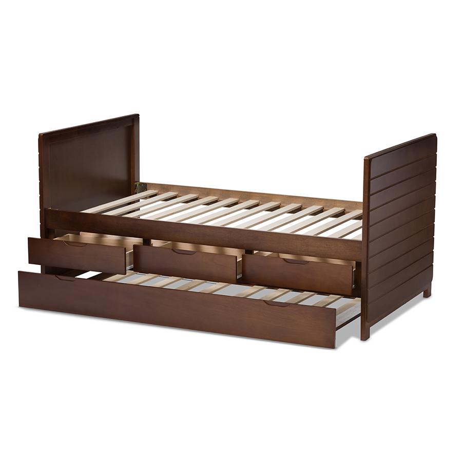 Linna Modern and Contemporary Walnut Brown-Finished Daybed with Trundle. Picture 5