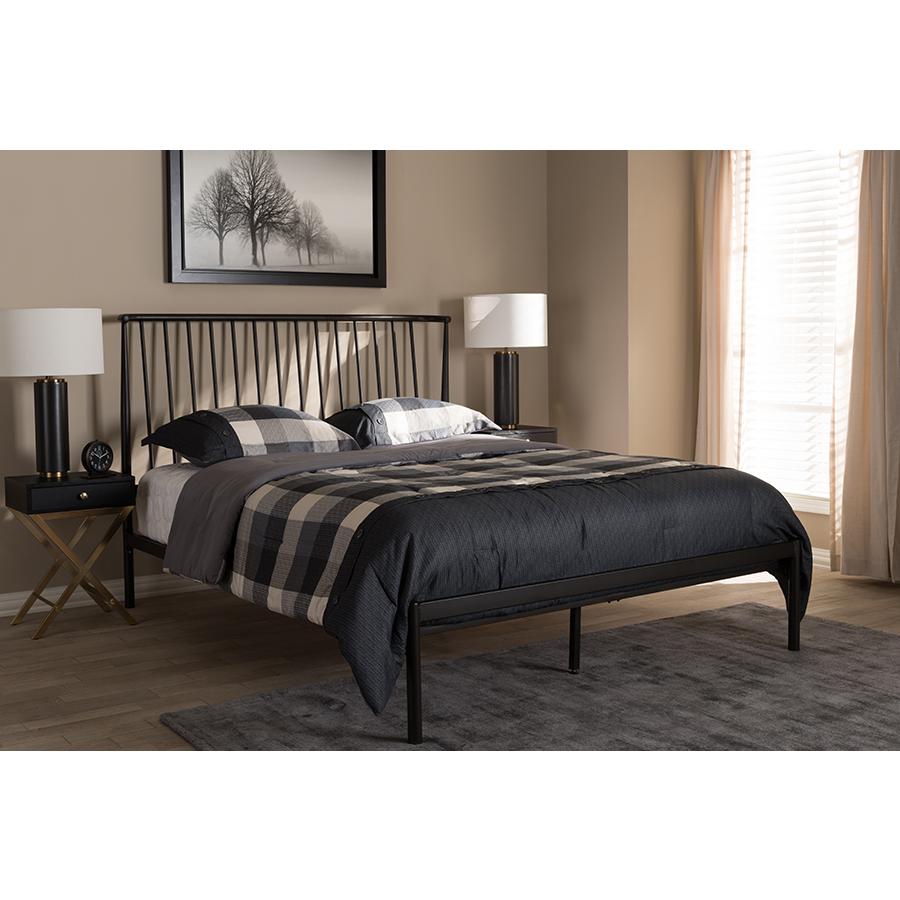 Baxton Studio Sabine Modern and Contemporary Black Finished Metal Queen Size Platform Bed. Picture 6
