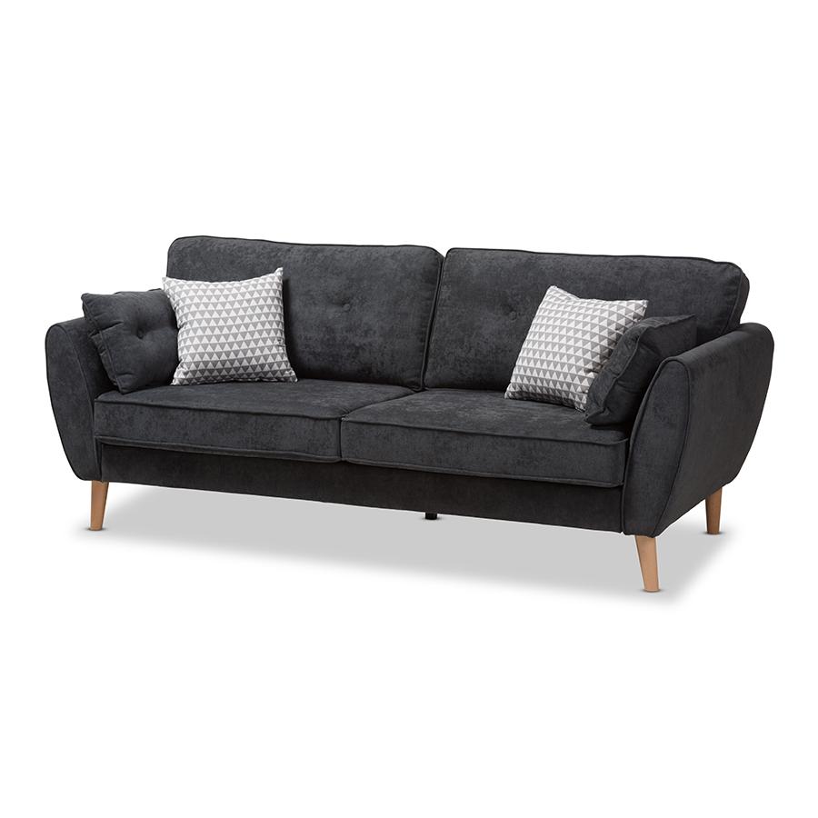 Baxton Studio Miranda Mid-Century Modern Dark Grey Fabric Upholstered Sofa. Picture 2