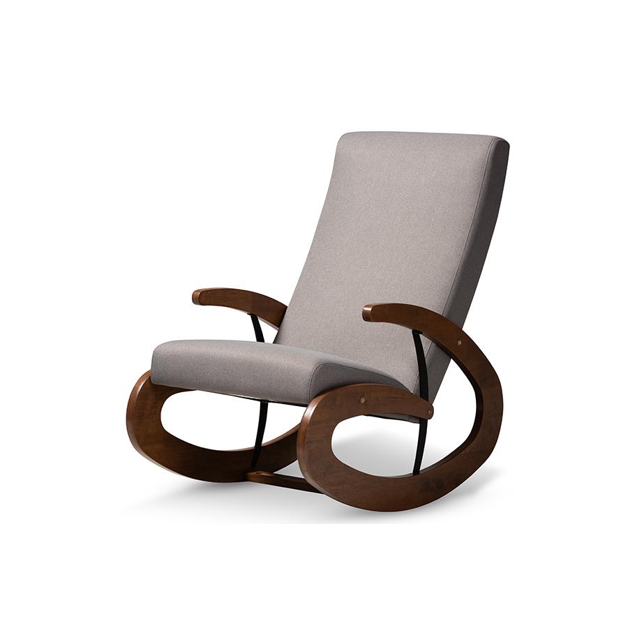 Baxton Studio Kaira Modern and Contemporary Gray Fabric Upholstered and Walnut-Finished Wood Rocking Chair. Picture 2
