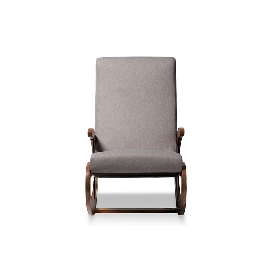 Baxton Studio Kaira Modern and Contemporary Gray Fabric Upholstered and Walnut-Finished Wood Rocking Chair. Picture 3