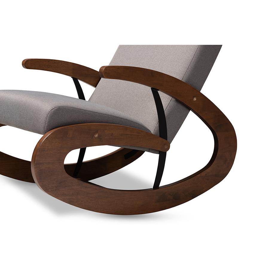 Baxton Studio Kaira Modern and Contemporary Gray Fabric Upholstered and Walnut-Finished Wood Rocking Chair. Picture 6