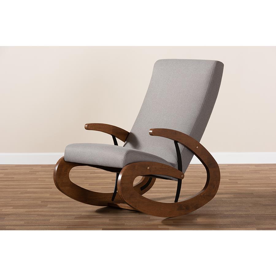 Baxton Studio Kaira Modern and Contemporary Gray Fabric Upholstered and Walnut-Finished Wood Rocking Chair. Picture 8