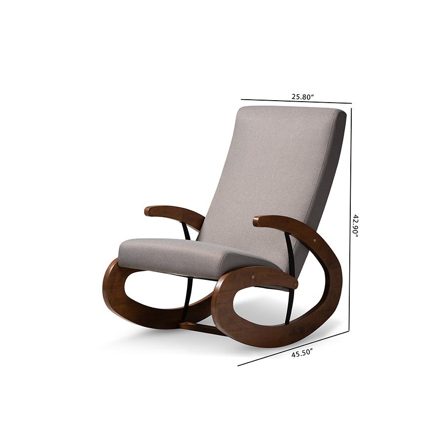 Baxton Studio Kaira Modern and Contemporary Gray Fabric Upholstered and Walnut-Finished Wood Rocking Chair. Picture 9