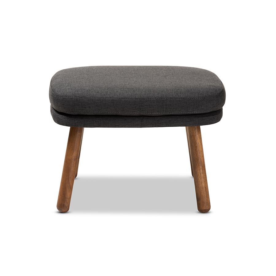 Lovise Mid-Century Modern Dark Grey Fabric Upholstered Walnut Brown Finished Wood Ottoman. Picture 4