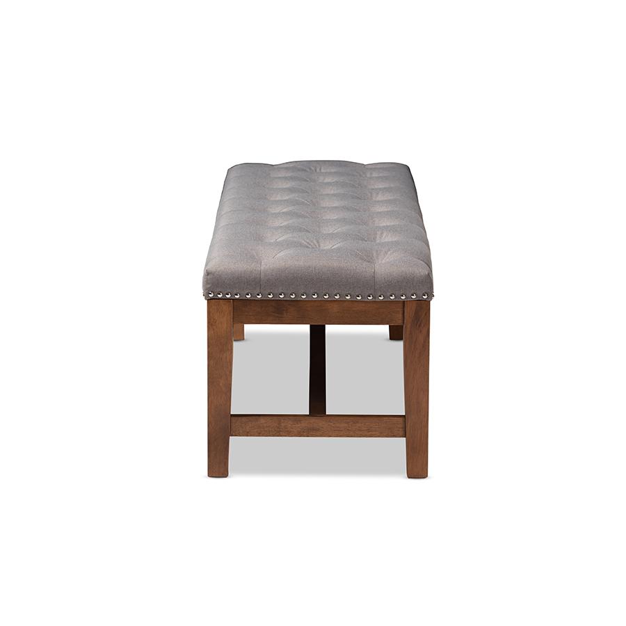 Ainsley Modern and Contemporary Grey Fabric Upholstered Walnut Finished Solid Rubberwood Bench. Picture 11