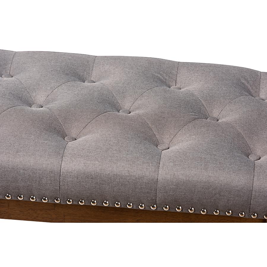Ainsley Modern and Contemporary Grey Fabric Upholstered Walnut Finished Solid Rubberwood Bench. Picture 12