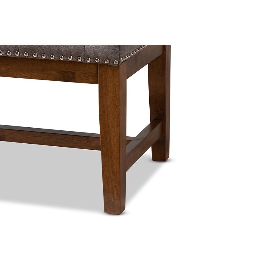 Ainsley Modern and Contemporary Grey Fabric Upholstered Walnut Finished Solid Rubberwood Bench. Picture 13