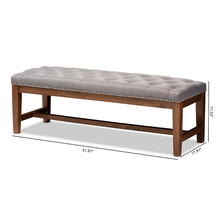 Ainsley Modern and Contemporary Grey Fabric Upholstered Walnut Finished Solid Rubberwood Bench. Picture 9
