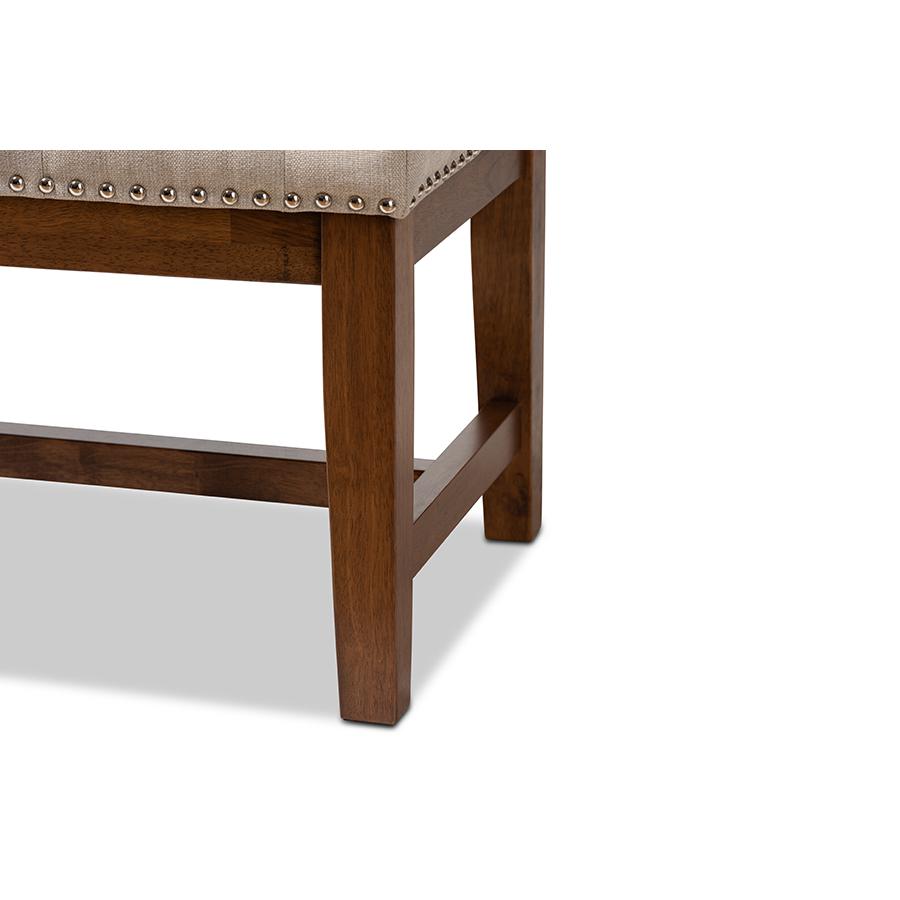 Ainsley Modern and Contemporary Light Beige Fabric Upholstered Walnut Finished Solid Rubberwood Bench. Picture 6