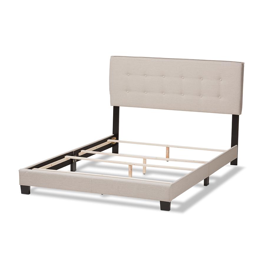 Audrey Modern and Contemporary Light Beige Fabric Upholstered King Size Bed. Picture 3