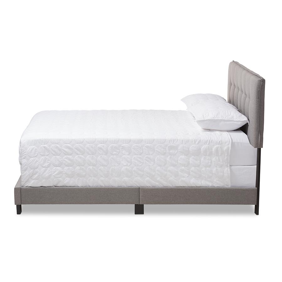 Audrey Modern and Contemporary Light Grey Fabric Upholstered Full Size Bed. Picture 1