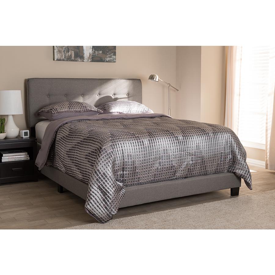 Audrey Modern and Contemporary Light Grey Fabric Upholstered Queen Size Bed. Picture 6
