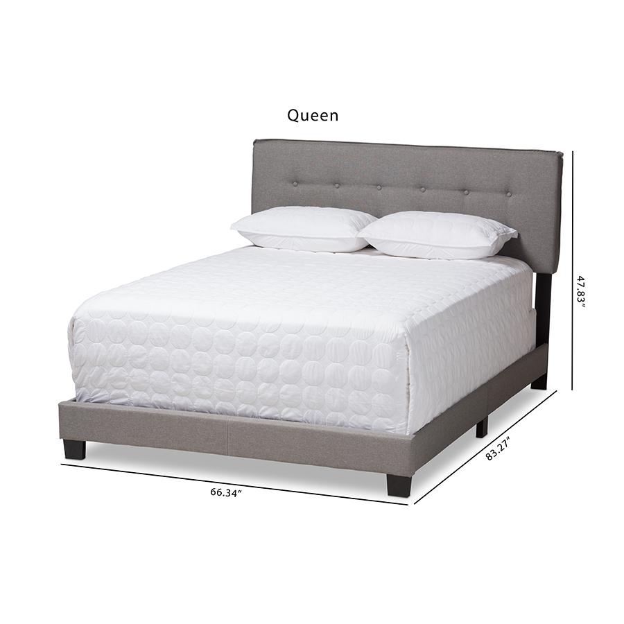 Audrey Modern and Contemporary Light Grey Fabric Upholstered Queen Size Bed. Picture 9