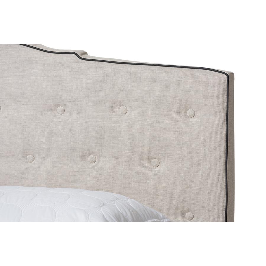 Vivienne Modern and Contemporary Light Beige Fabric Upholstered Queen Size Bed. Picture 4