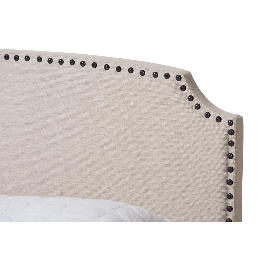 Odette Modern and Contemporary Light Beige Fabric Upholstered Queen Size Bed. Picture 4