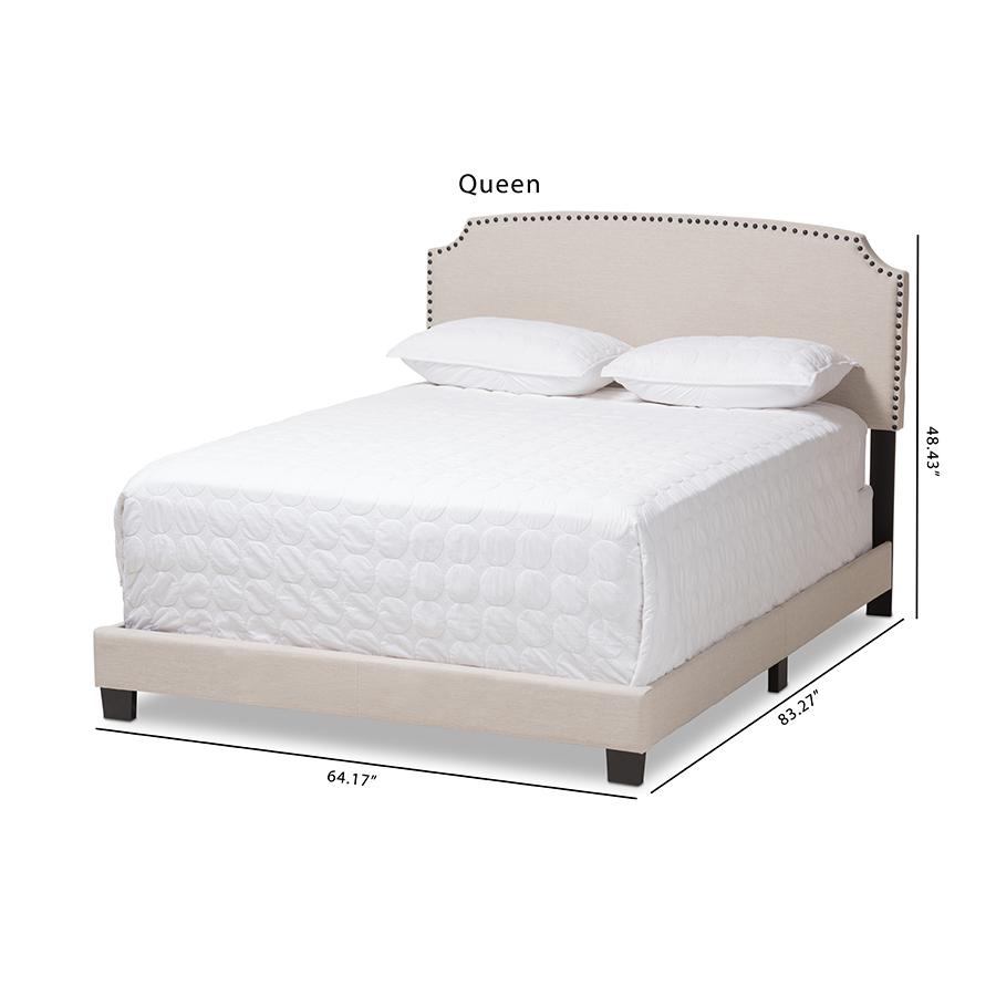 Odette Modern and Contemporary Light Beige Fabric Upholstered Queen Size Bed. Picture 9