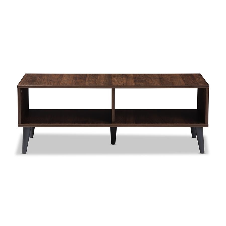 Pierre Mid-Century Modern Brown and Dark Grey Finished Wood Coffee Table. Picture 4