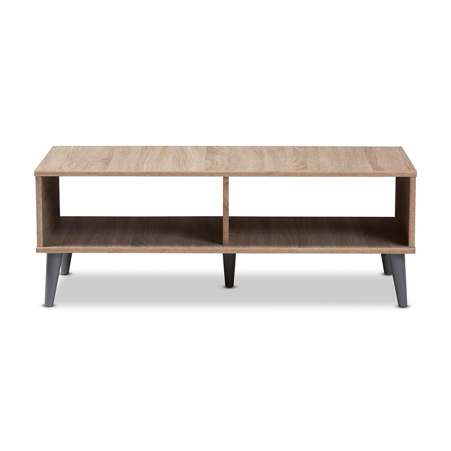 Pierre Mid-Century Modern Oak and Light Grey Finished Wood Coffee Table. Picture 2