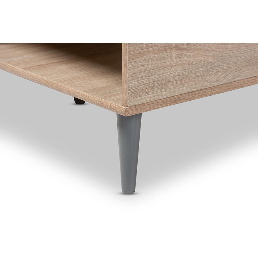 Pierre Mid-Century Modern Oak and Light Grey Finished Wood Coffee Table. Picture 5