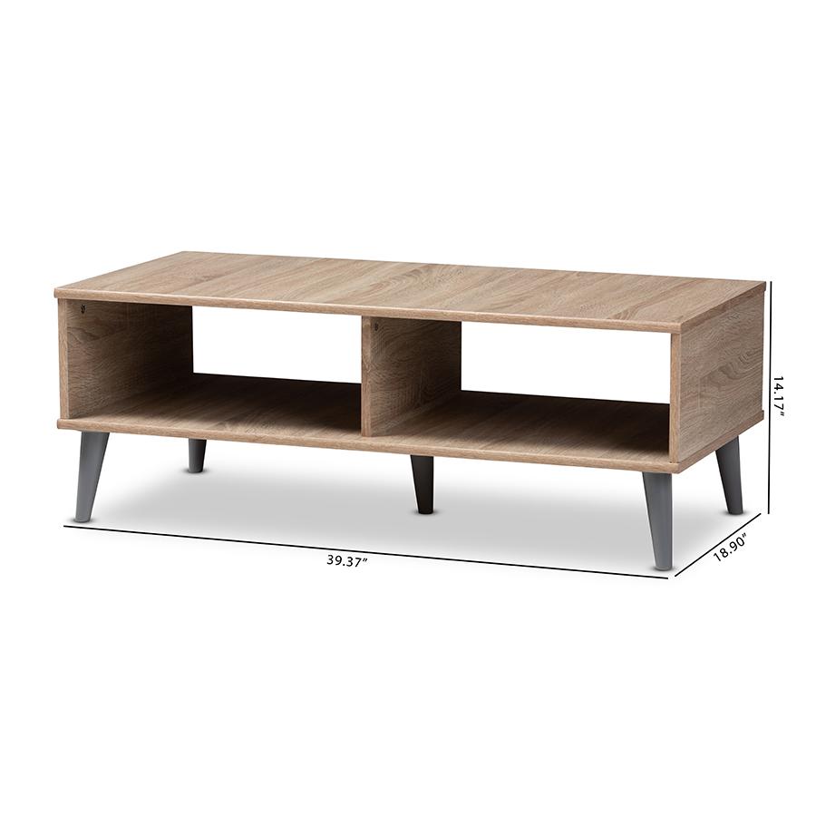 Pierre Mid-Century Modern Oak and Light Grey Finished Wood Coffee Table. Picture 8