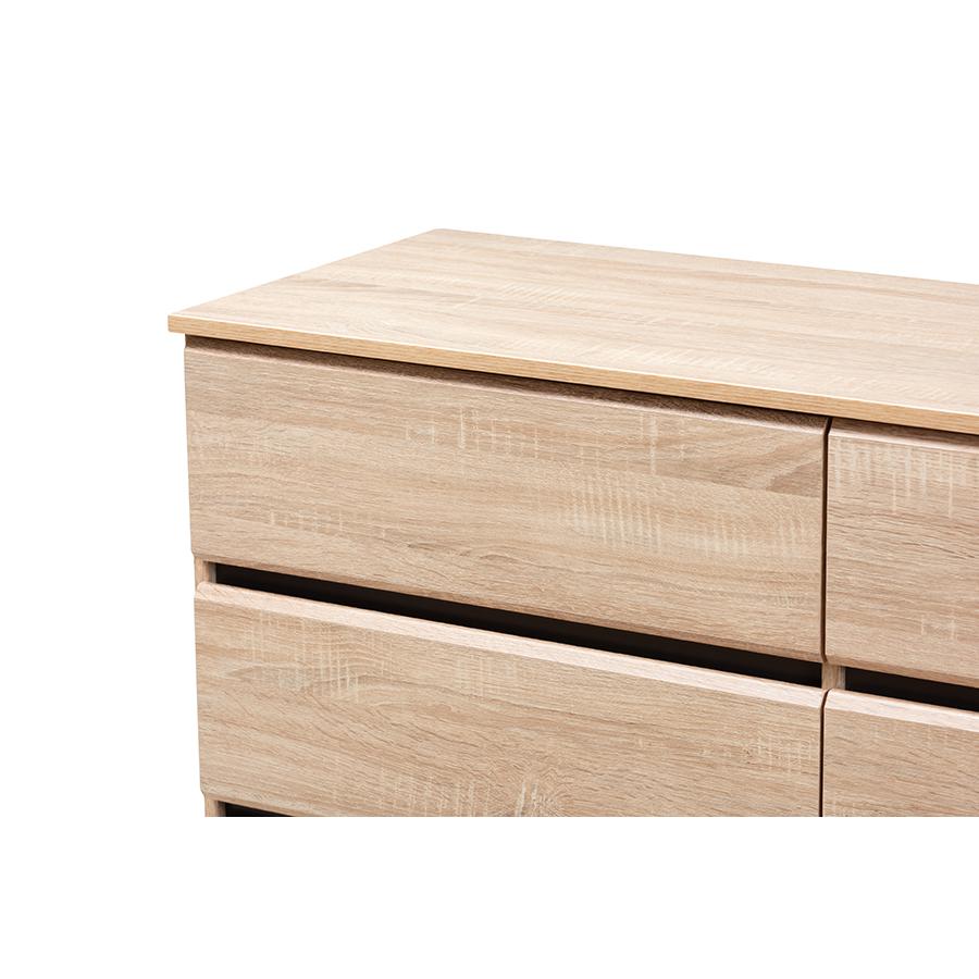 Miren Mid-Century Modern Light Oak and Dark Grey 6-Drawer Dresser. Picture 6