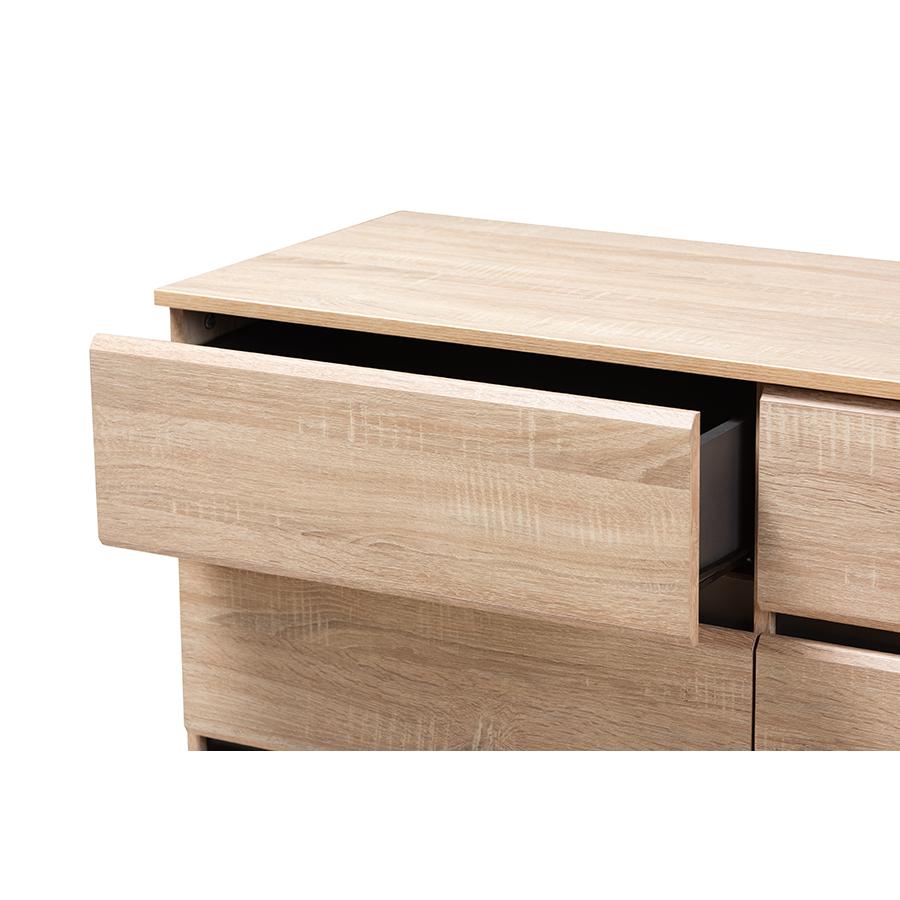 Miren Mid-Century Modern Light Oak and Dark Grey 6-Drawer Dresser. Picture 7