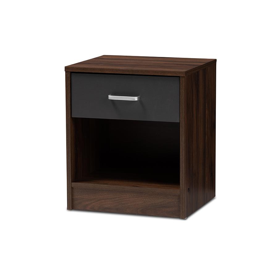 Hansel Modern and Contemporary 1-Drawer Dark Brown and Dark Grey Finished Nightstand. Picture 3