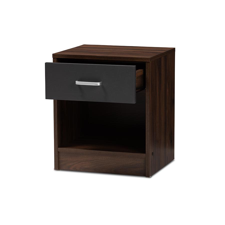 Hansel Modern and Contemporary 1-Drawer Dark Brown and Dark Grey Finished Nightstand. Picture 4