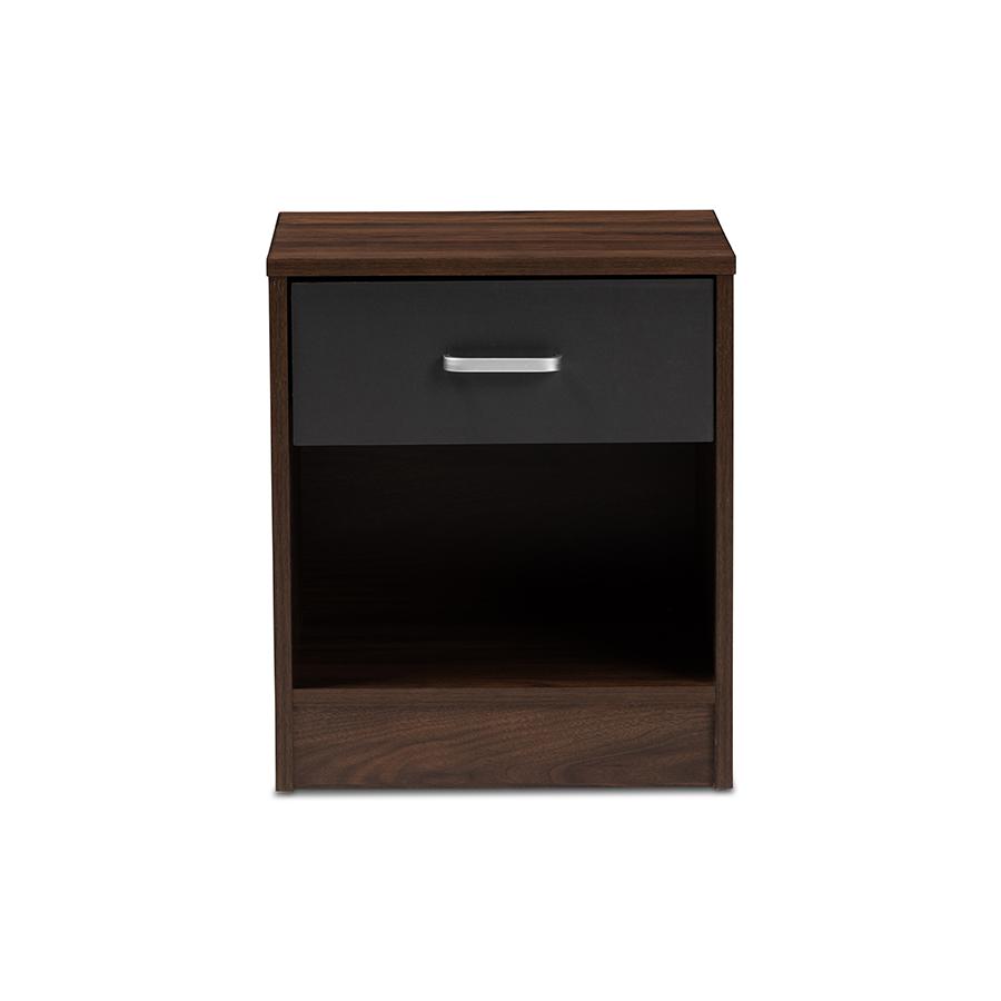 Hansel Modern and Contemporary 1-Drawer Dark Brown and Dark Grey Finished Nightstand. The main picture.